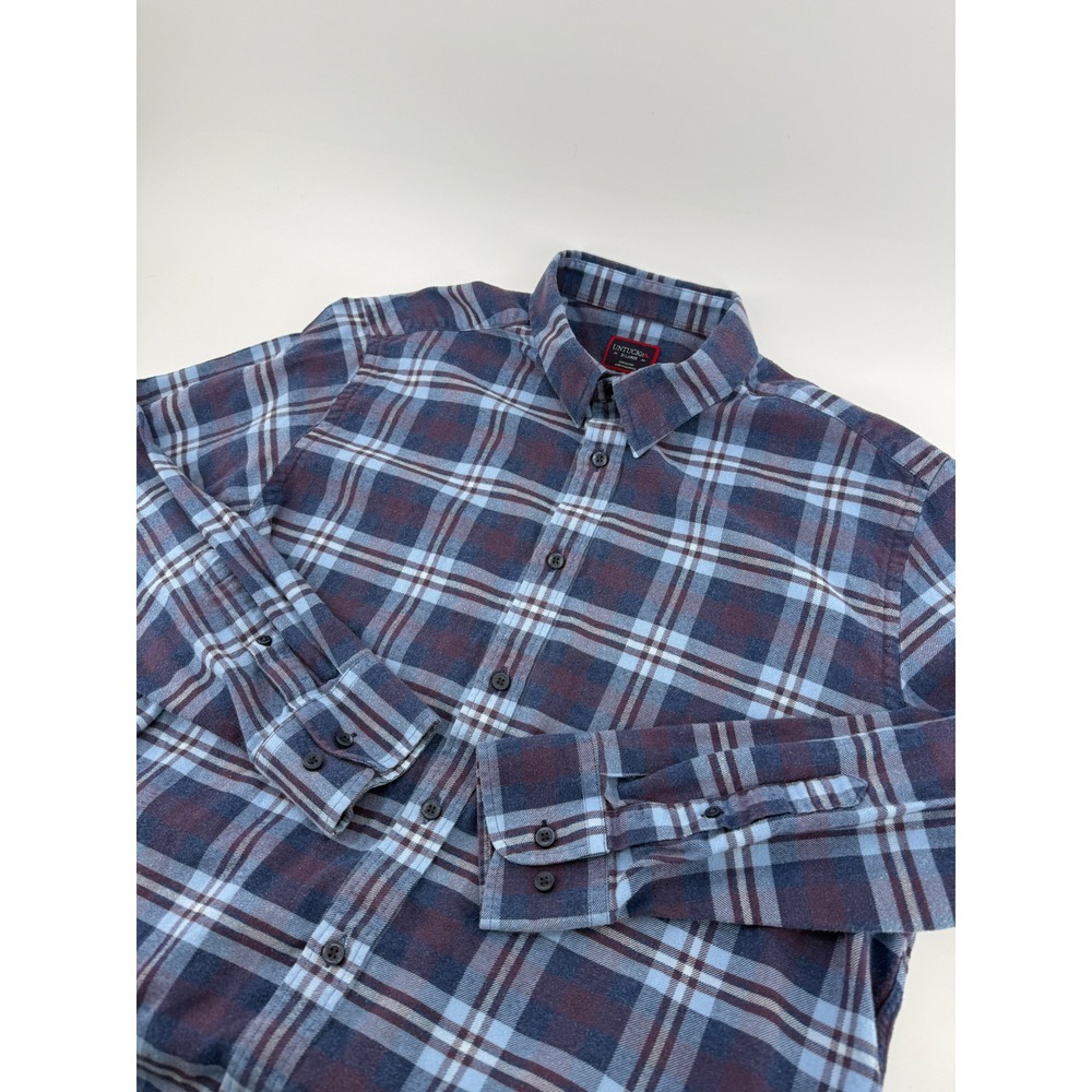 UNTUCKit‎ Mens XL Long Sleeve Flannel Plaid Button Down Shirt Blue Burgundy